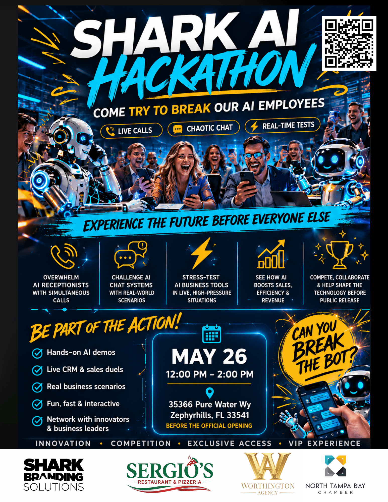 Shark AI Hackathon flyer — May 26, 2026