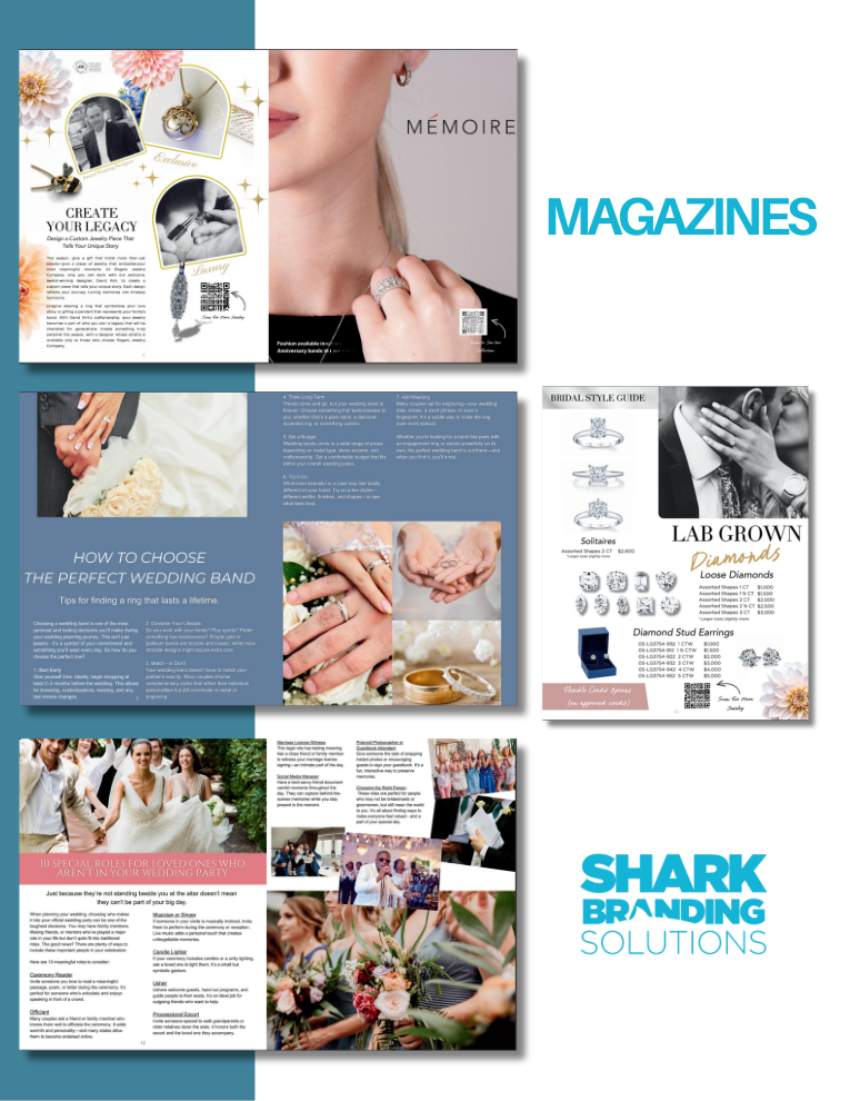 Examples of magazine and editorial design work from Shark Branding Solutions