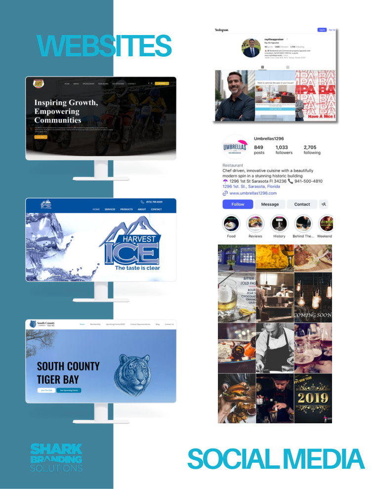 Examples of website and social media work from Shark Branding Solutions